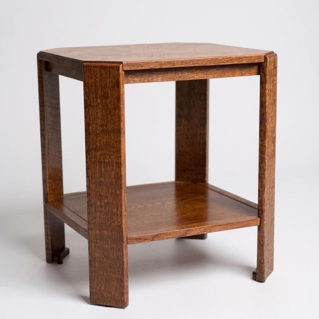 Vintage 1930s Oak Side Table with 1960s Orange Formica Top – Restored Original
