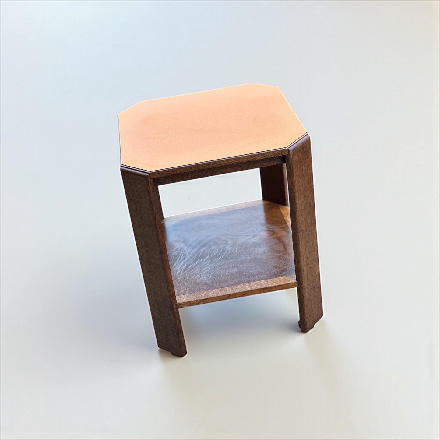 Vintage 1930s Oak Side Table with 1960s Orange Formica Top – Restored Original