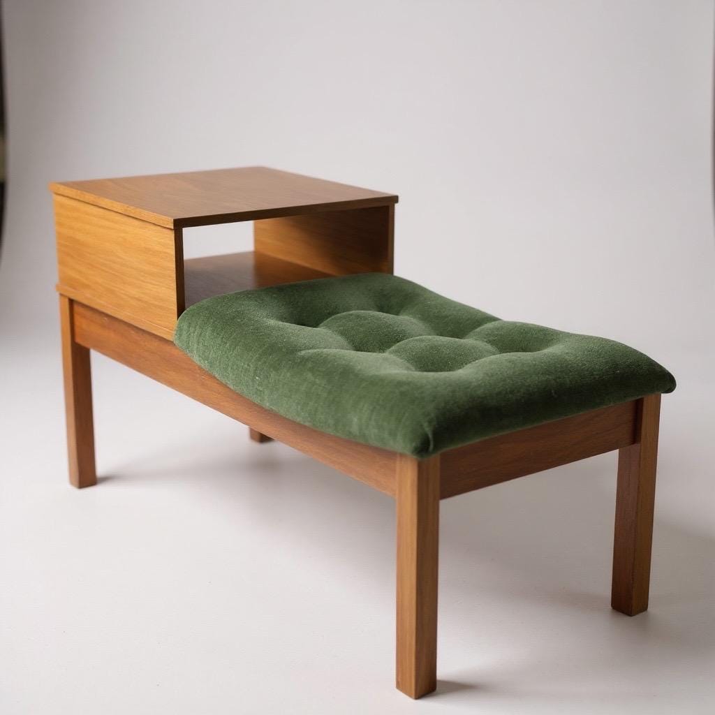 Mid-Century Modern Teak Telephone Table with Green Upholstered Seat