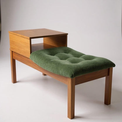 Mid-Century Modern Teak Telephone Table with Green Upholstered Seat