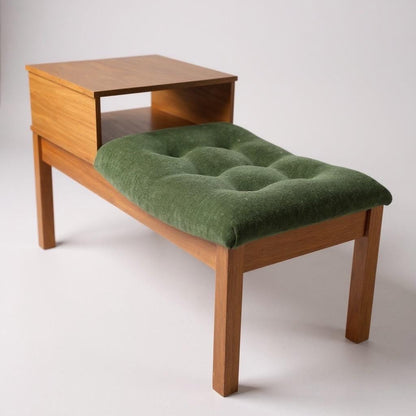 Mid-Century Modern Teak Telephone Table with Green Upholstered Seat
