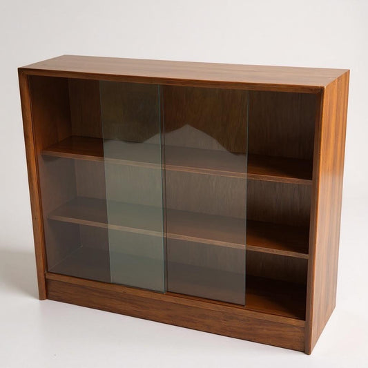 Vintage Teak Bookcase by Herbert E. Gibbs, 1970s | Mid-Century Modern British Design | Sliding Glass Doors | Pair Available