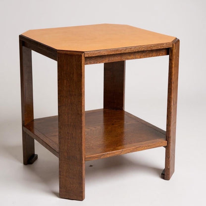 Vintage 1930s Oak Side Table with 1960s Orange Formica Top – Restored Original
