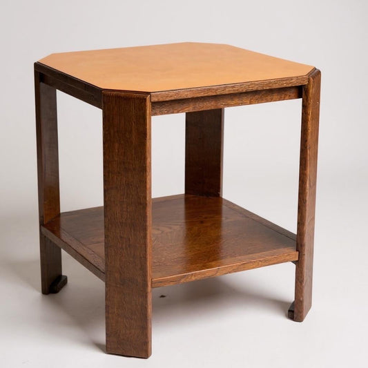 Vintage 1930s Oak Side Table with 1960s Orange Formica Top – Restored Original