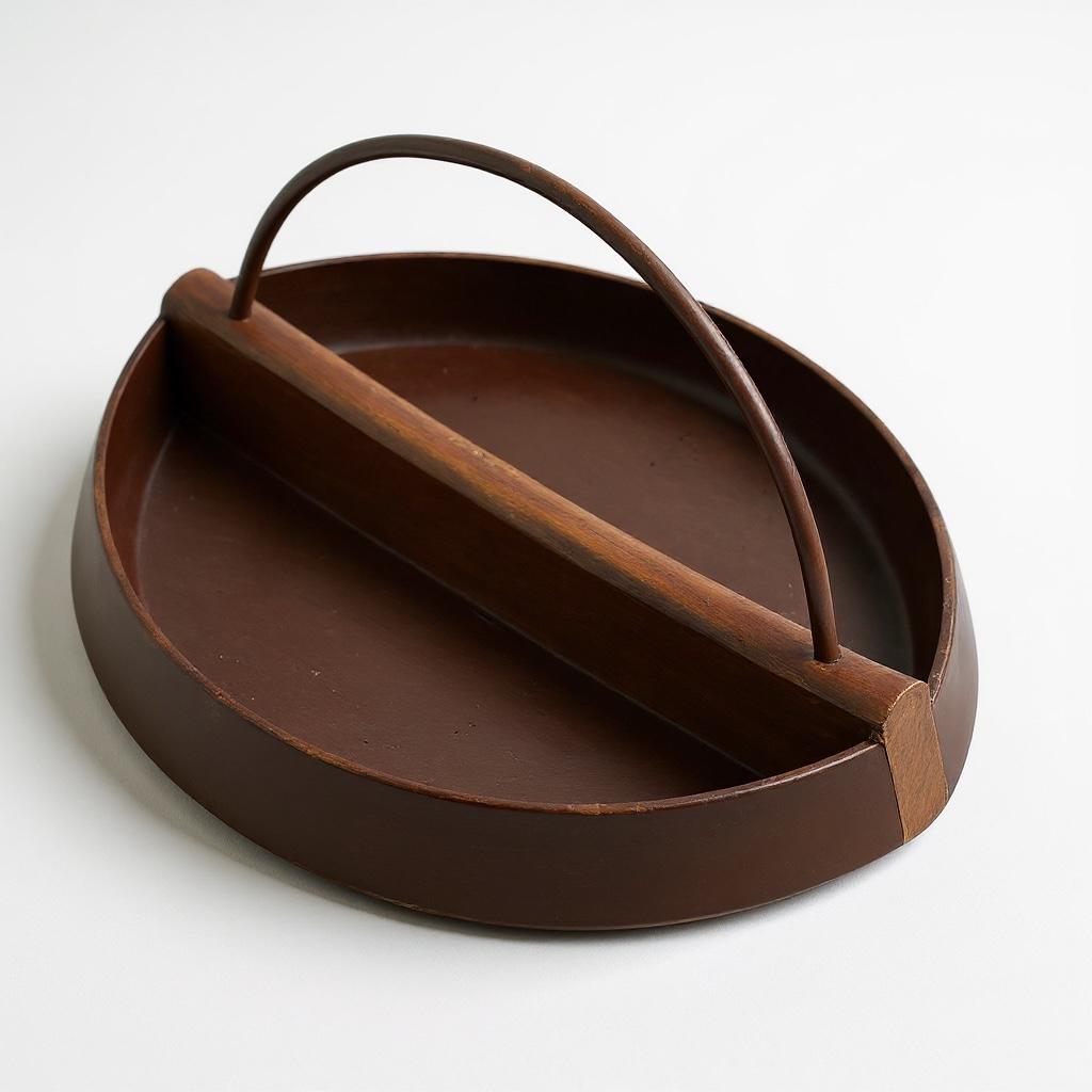 Mid Century Teak Bowl with Brass Handle • Divided Wooden Bowl • Modernist Teak Dish • Aubock Style Vintage Decor • Teak Brass Centrepiece