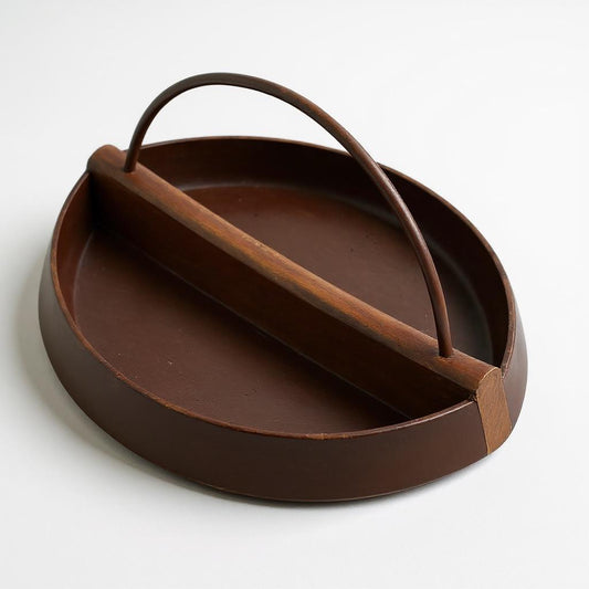 Mid Century Teak Bowl with Brass Handle • Divided Wooden Bowl • Modernist Teak Dish • Aubock Style Vintage Decor • Teak Brass Centrepiece