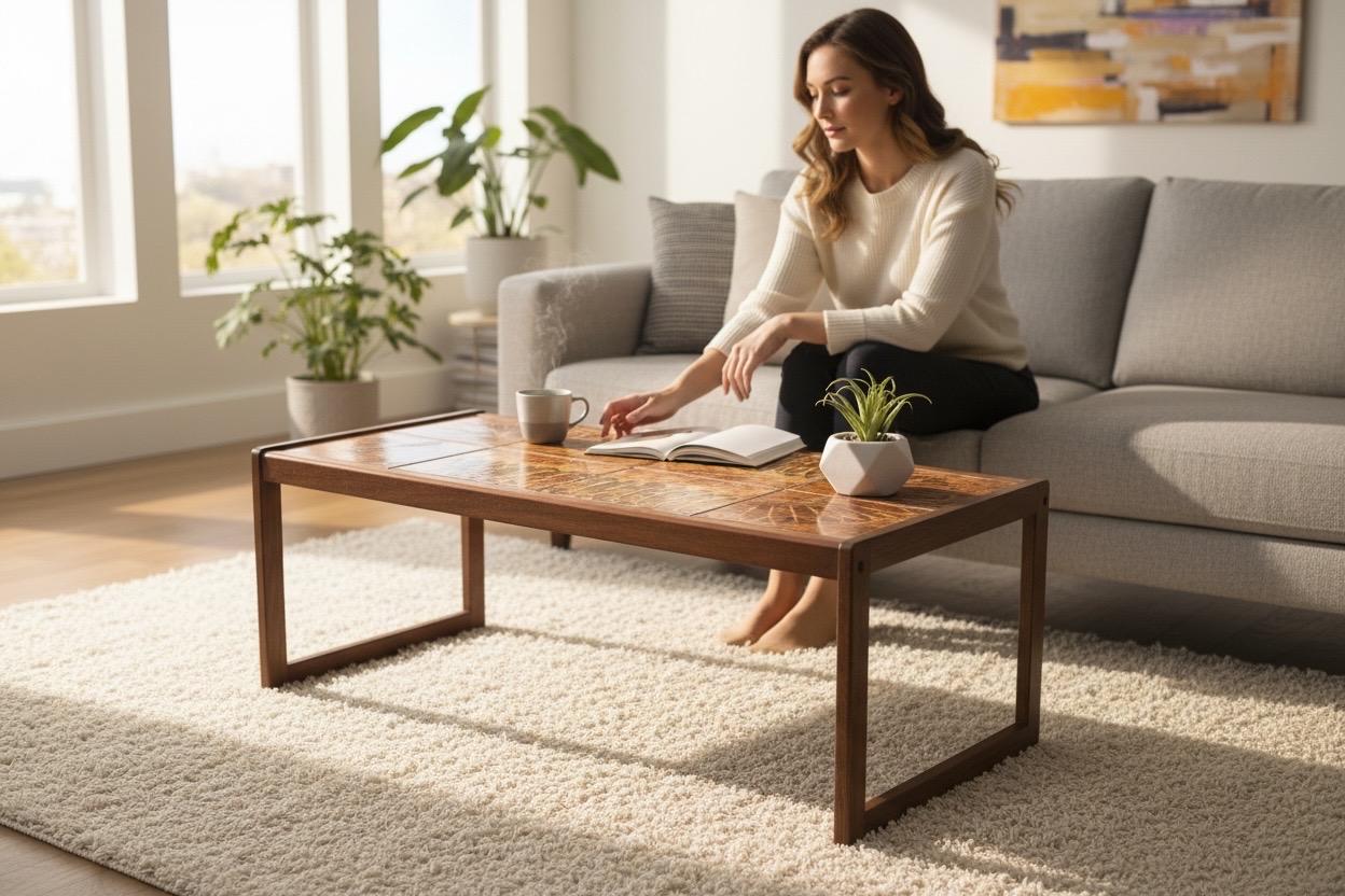 Mid-Century Teak Coffee Table with Original Tile Inset – Danish Import 1970s