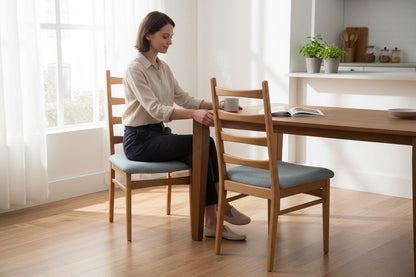 Pair of Vintage East German Ladderback Dining Chairs available in blue or pink Linwood upholstery