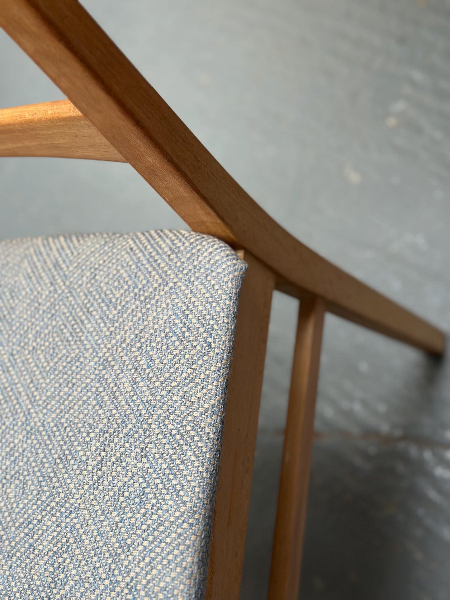 Pair of Vintage East German Ladderback Dining Chairs available in blue or pink Linwood upholstery