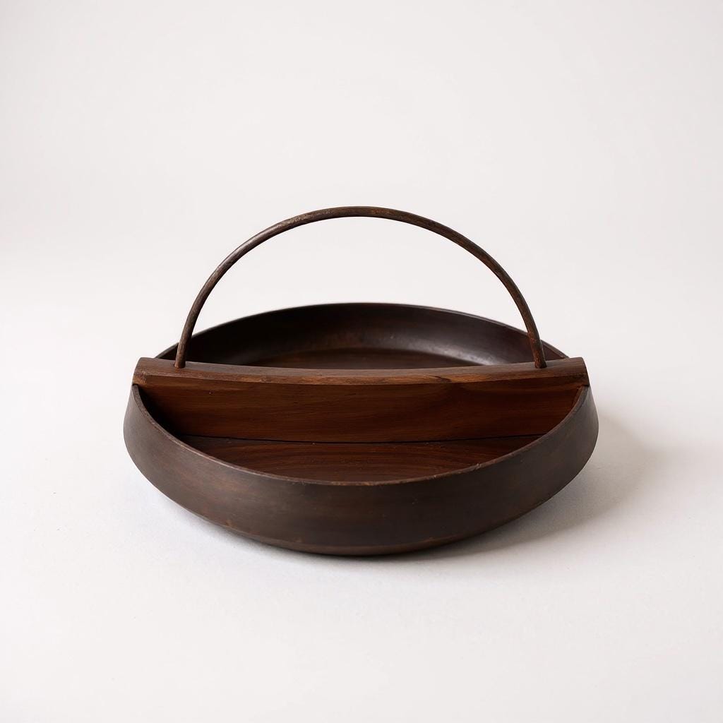 Mid Century Teak Bowl with Brass Handle • Divided Wooden Bowl • Modernist Teak Dish • Aubock Style Vintage Decor • Teak Brass Centrepiece