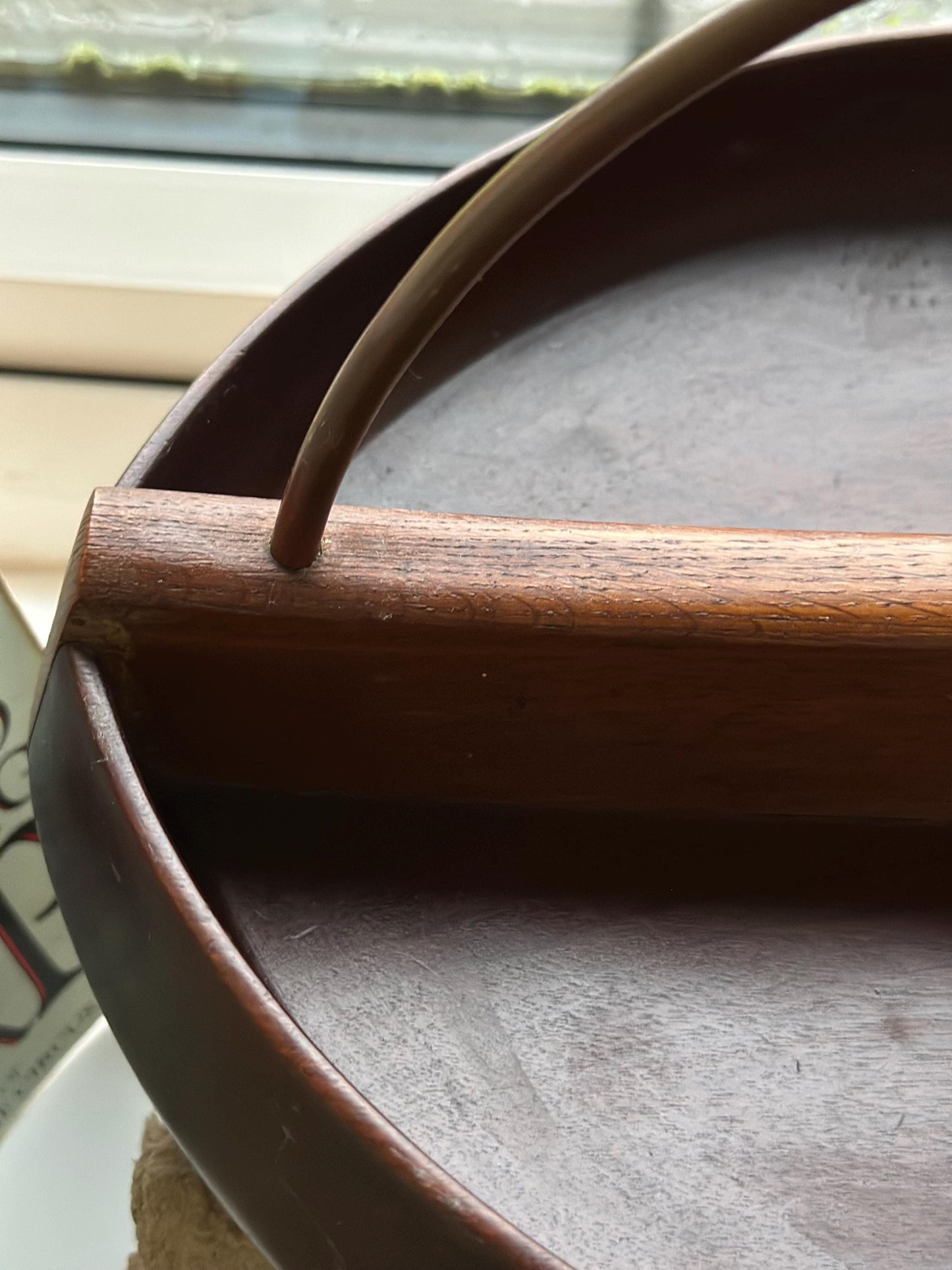 Mid Century Teak Bowl with Brass Handle • Divided Wooden Bowl • Modernist Teak Dish • Aubock Style Vintage Decor • Teak Brass Centrepiece