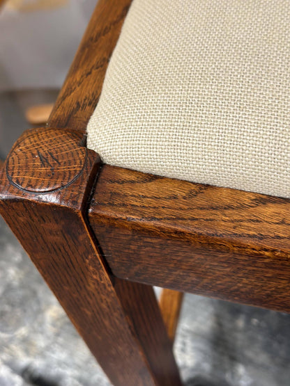 Oak Sitting Stool or Footstool - Reupholstered Midcentury British Northern European
