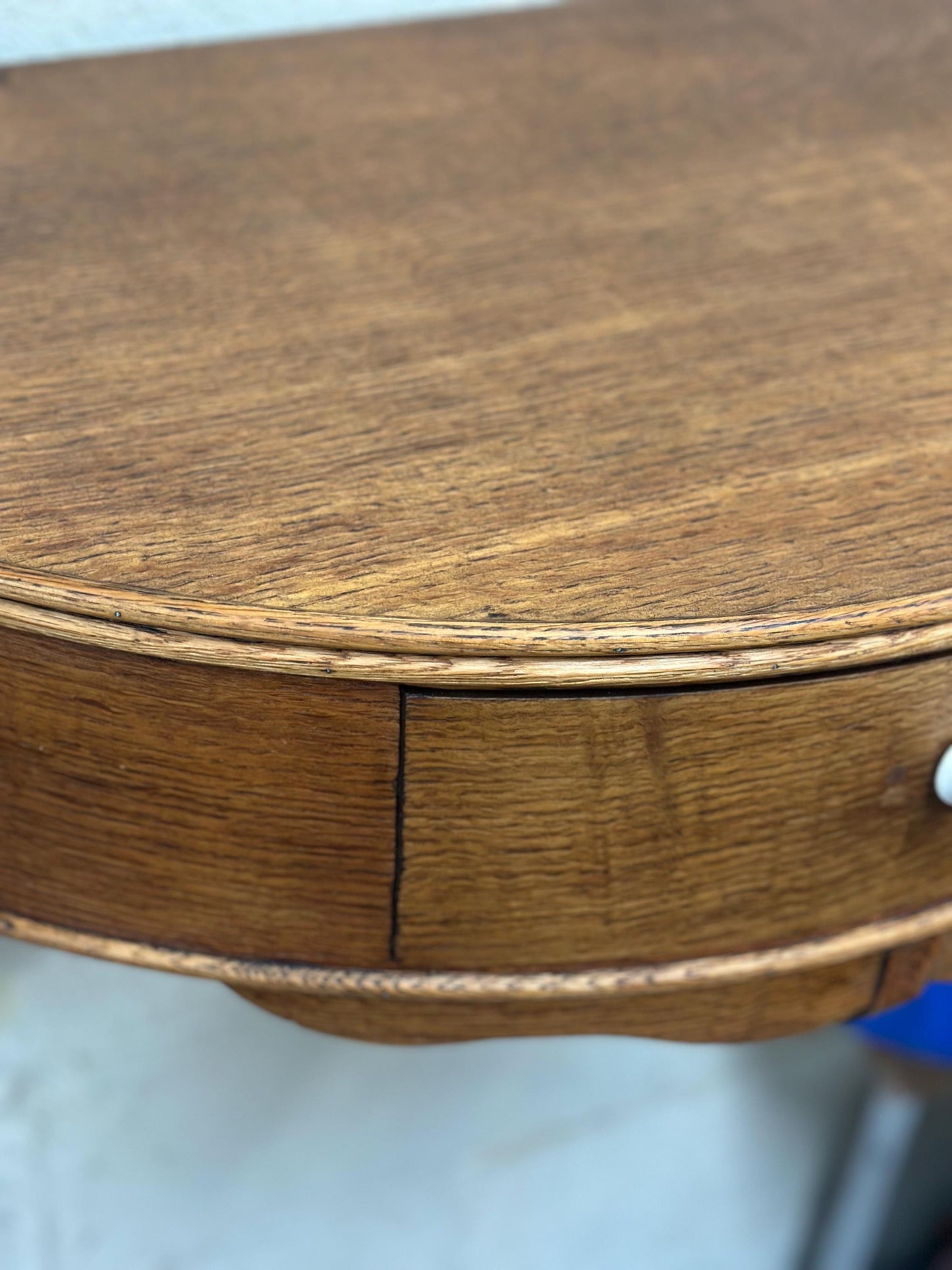 1940s Oak Wall-Mounted Demi-Lune Console with Drawer