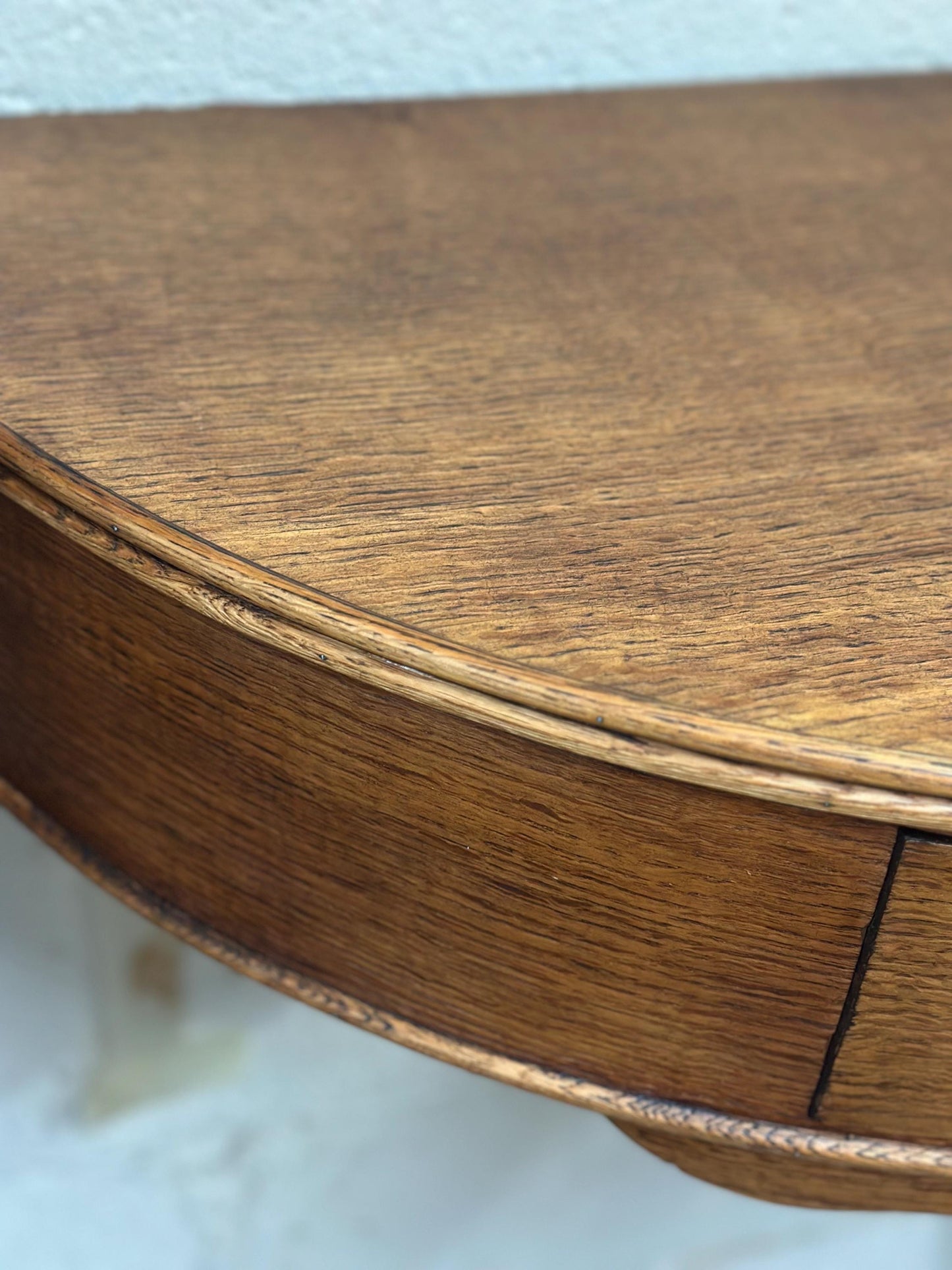 1940s Oak Wall-Mounted Demi-Lune Console with Drawer
