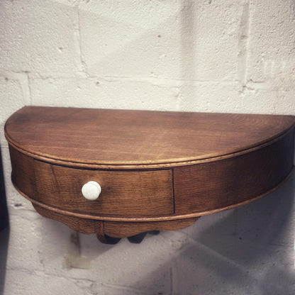 1940s Oak Wall-Mounted Demi-Lune Console with Drawer