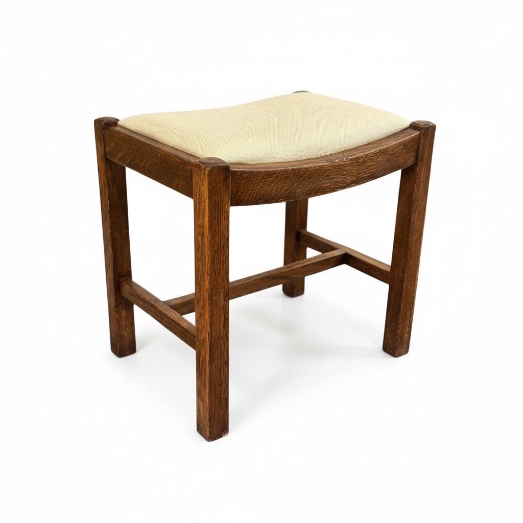 Oak Sitting Stool or Footstool - Reupholstered Midcentury British Northern European