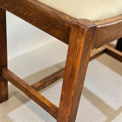 Oak Sitting Stool or Footstool - Reupholstered Midcentury British Northern European