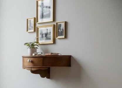 1940s Oak Wall-Mounted Demi-Lune Console with Drawer