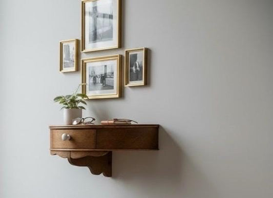 1940s Oak Wall-Mounted Demi-Lune Console with Drawer