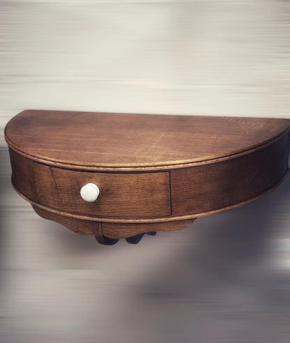 1940s Oak Wall-Mounted Demi-Lune Console with Drawer