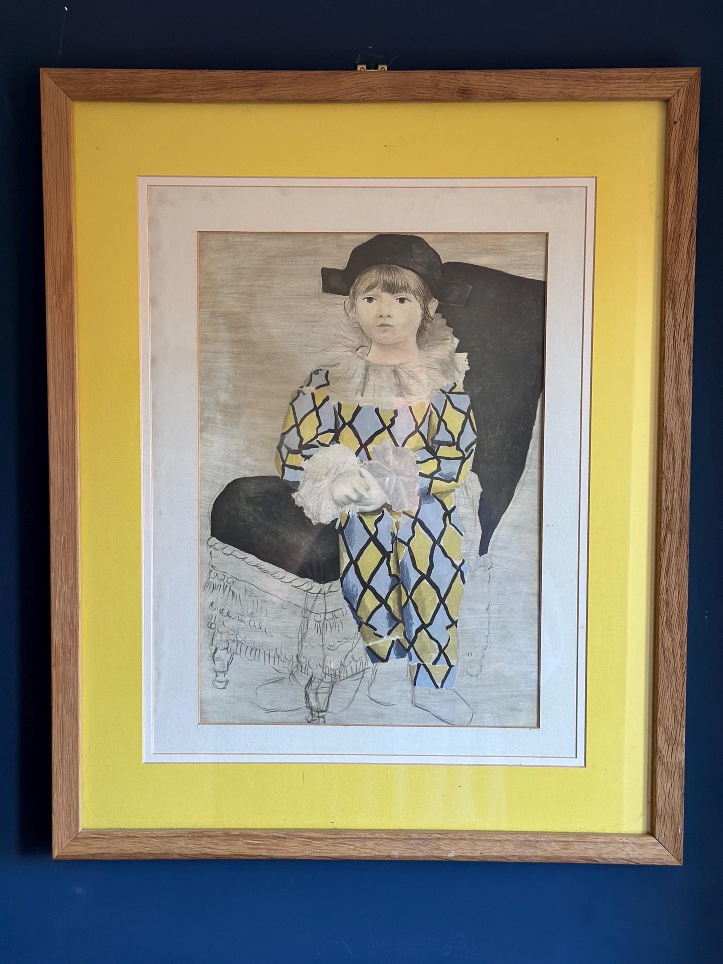 Vintage Picasso Print 'The Artist's Son' Framed Wall Art, Mid Century Lithograph Paul en Pierrot, Original Gallery Label, Gift for Art Colle