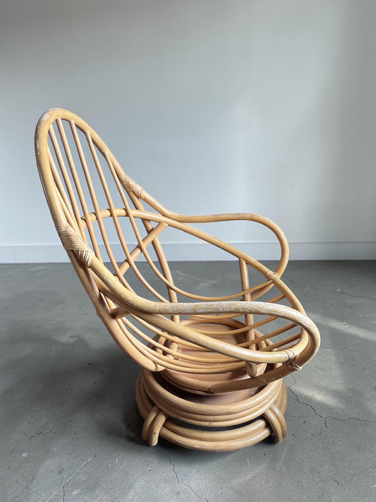 1970s Bentwood & Rattan Swivel Lounge Chair – In the Studio Workshop – Reserved Before Conservation