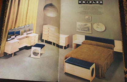 Mid Century Uniflex “F Range” Teak Stool / Footstool, c.1960s (with original advert)