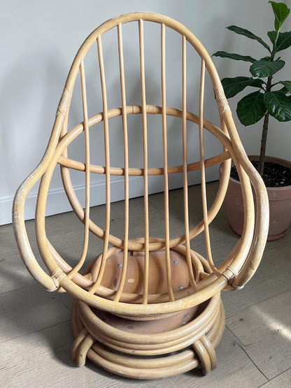 1970s Bentwood & Rattan Swivel Lounge Chair – In the Studio Workshop – Reserve Before Conservation