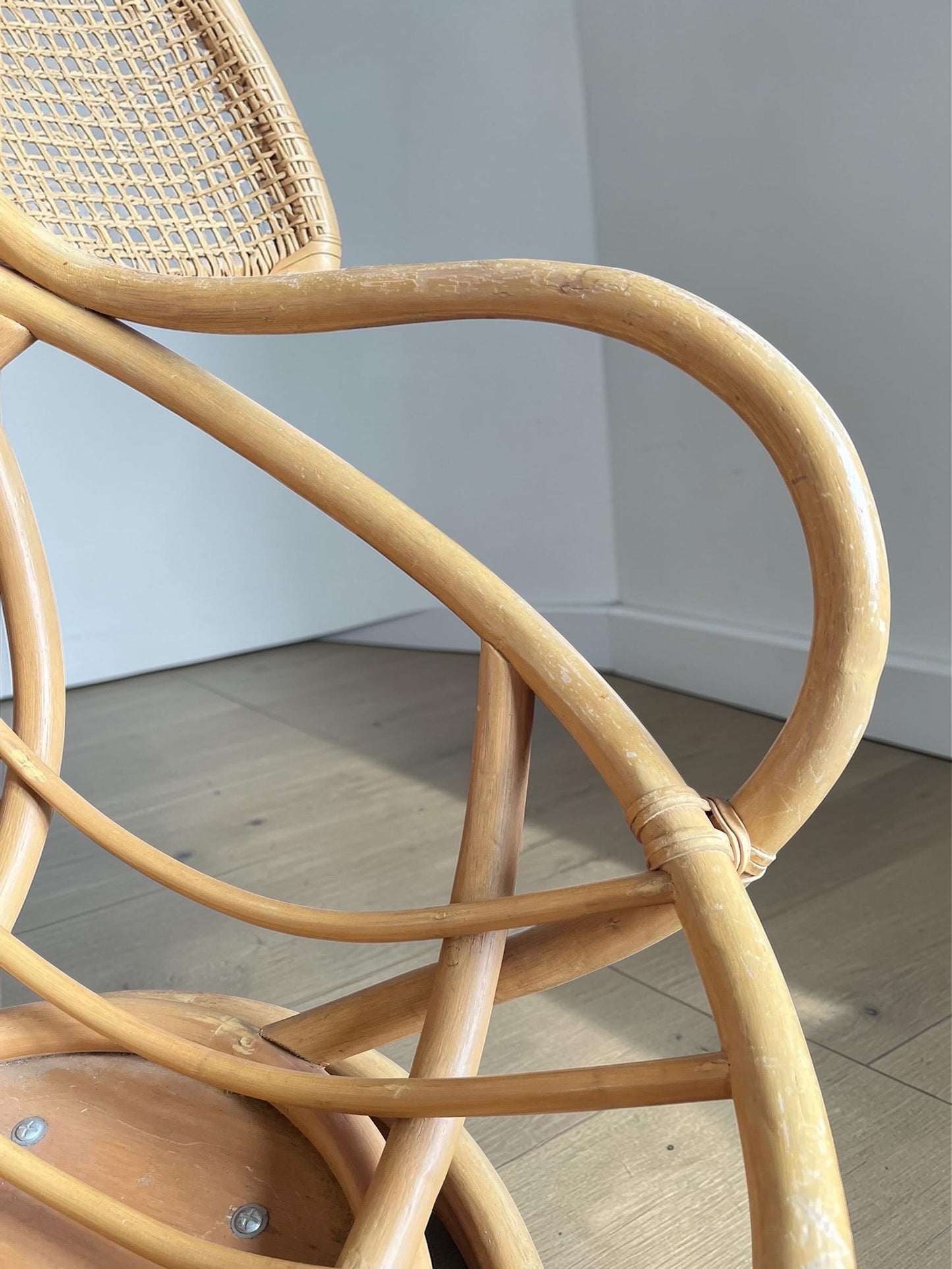1970s Bentwood & Rattan Swivel Lounge Chair – In the Studio Workshop – Reserved Before Conservation