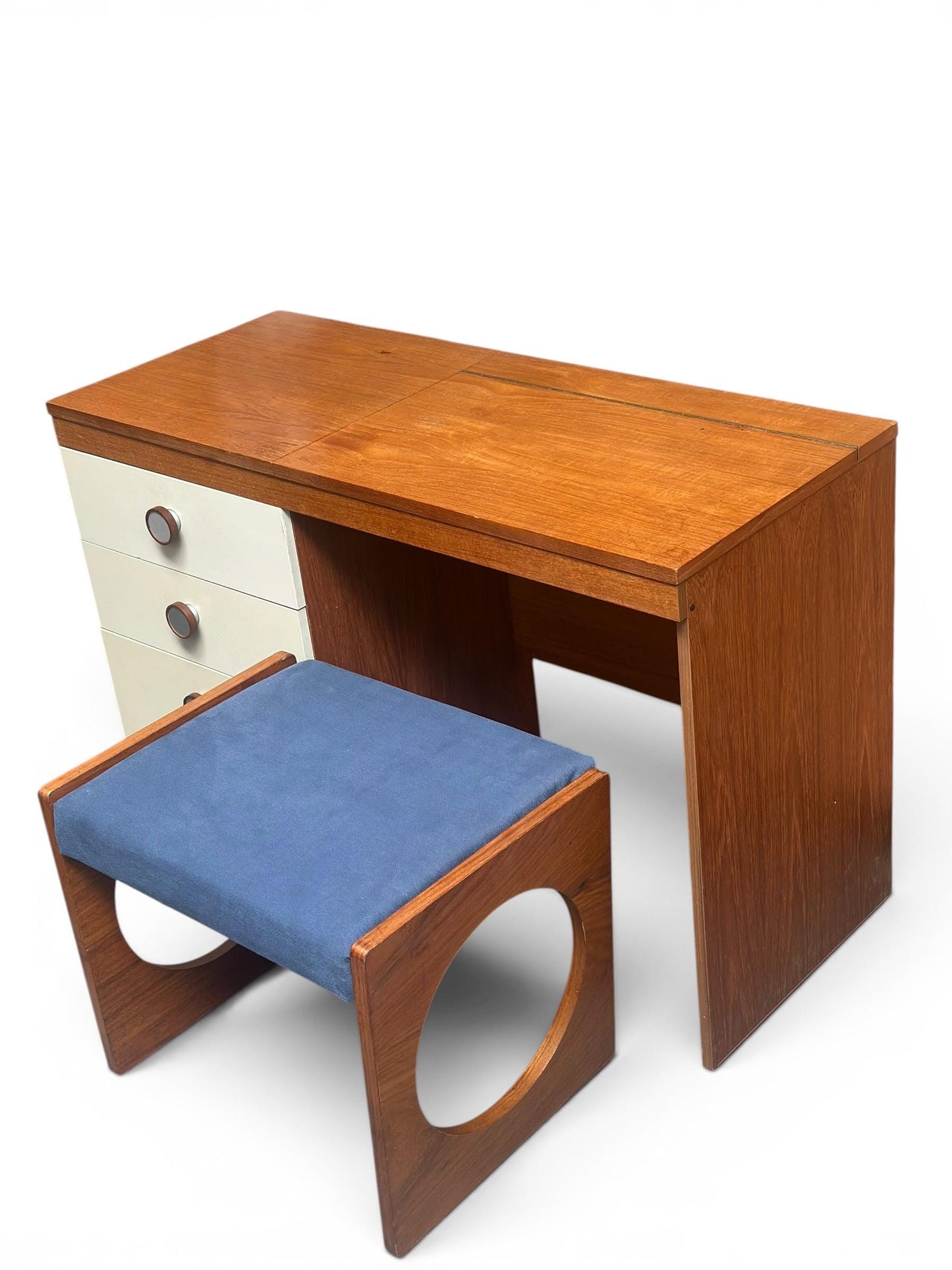 Mid Century Uniflex “F Range” Teak Stool / Footstool, c.1960s (with original advert)