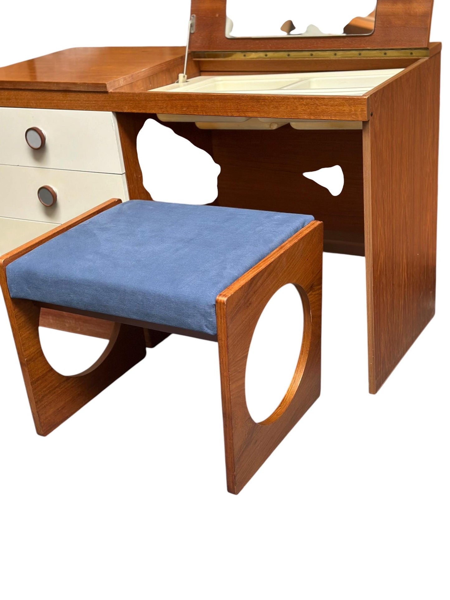 Mid Century Uniflex “F Range” Teak Stool / Footstool, c.1960s (with original advert)