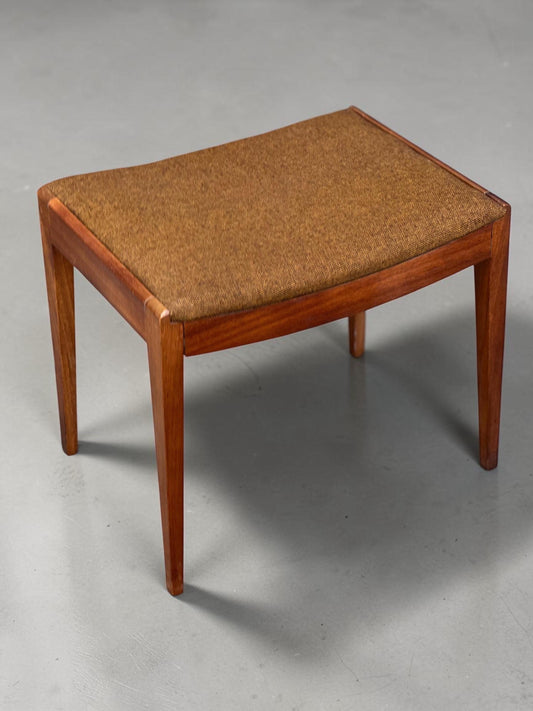 Vintage 1960s Dressing Table Stool — Uniflex, British Mid-Century Modern, Walnut, Original Wool Upholstery.