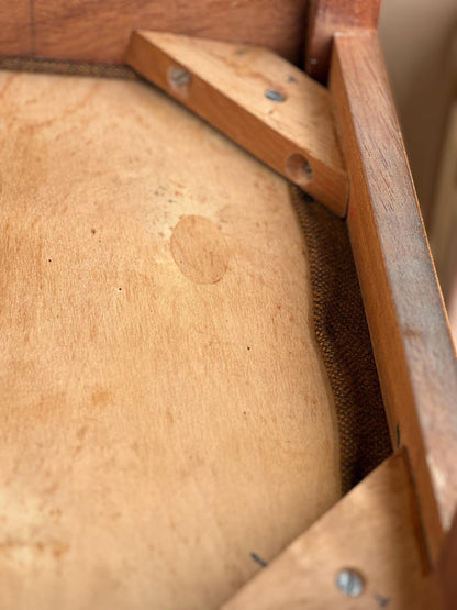 Vintage 1960s Dressing Table Stool — Uniflex, British Mid-Century Modern, Walnut, Original Wool Upholstery.