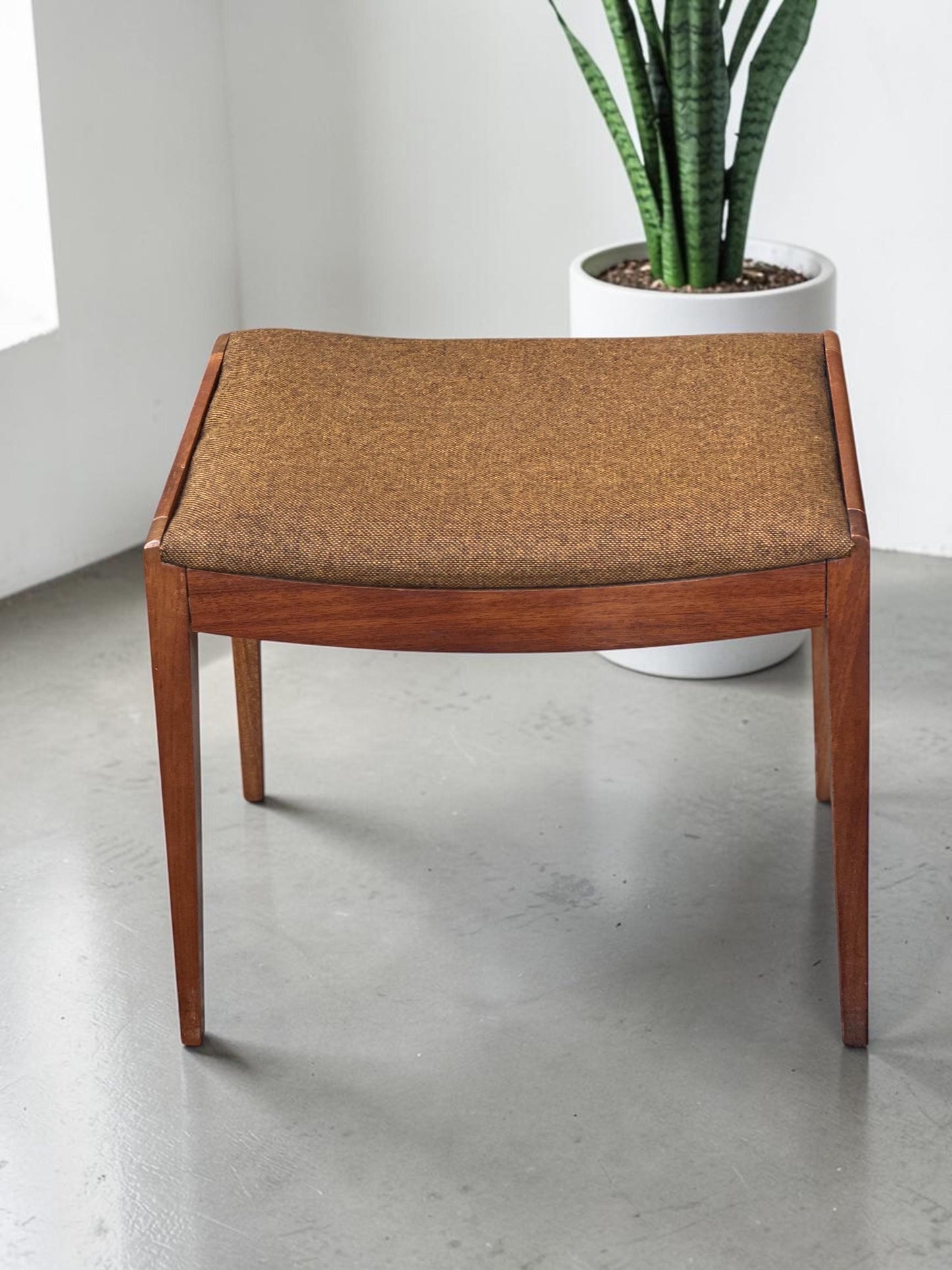 Vintage 1960s Dressing Table Stool — Uniflex, British Mid-Century Modern, Walnut, Original Wool Upholstery.