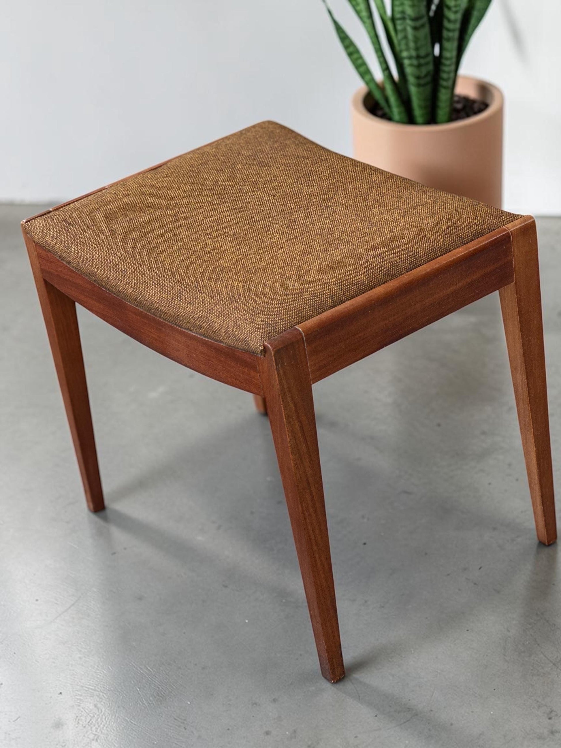 Vintage 1960s Dressing Table Stool — Uniflex, British Mid-Century Modern, Walnut, Original Wool Upholstery.