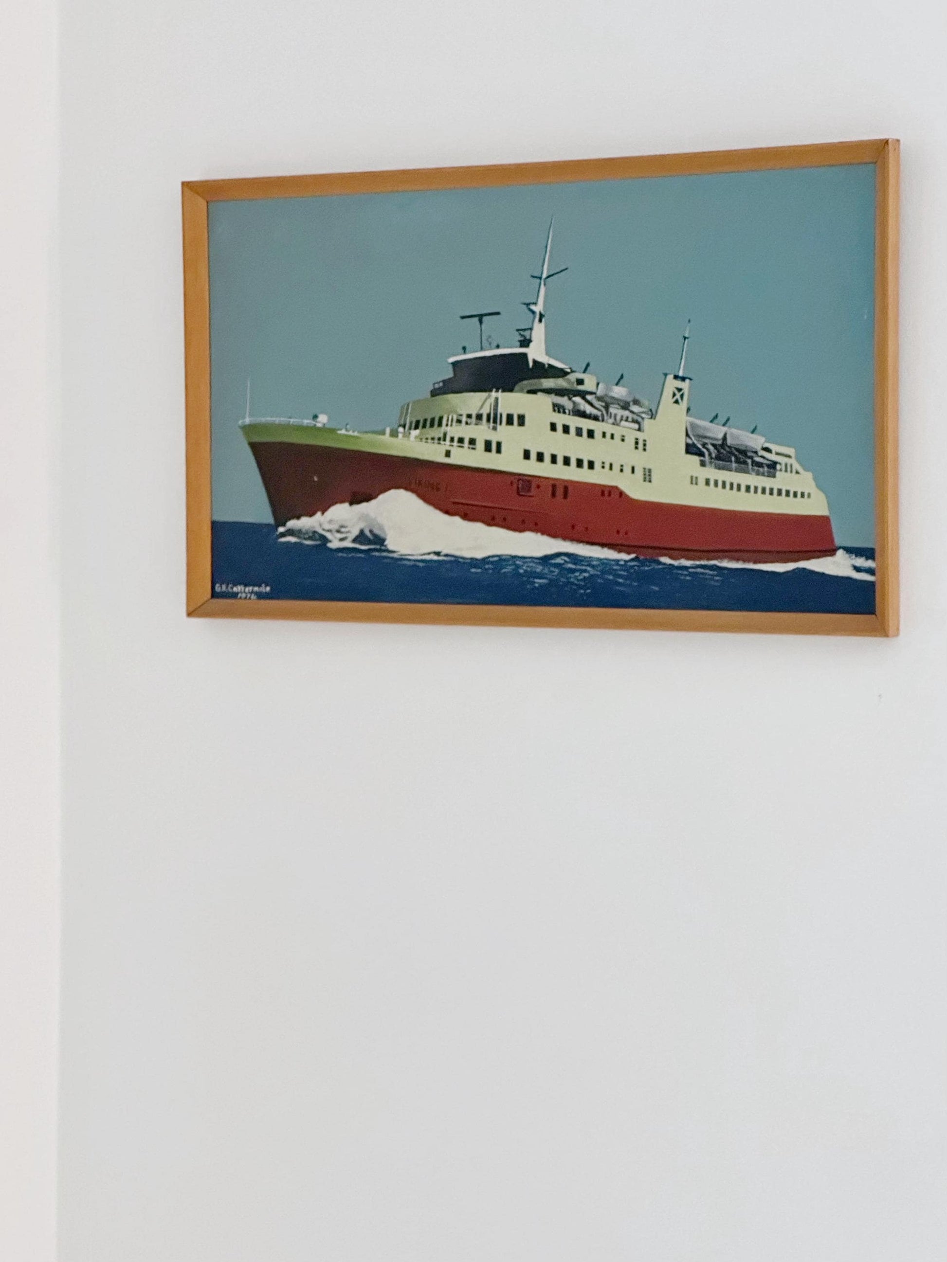 Maritime Modernist Oil, MS Viking I by G.R. Cattermole, 1976 — Thoresen Cross-Channel Ferry