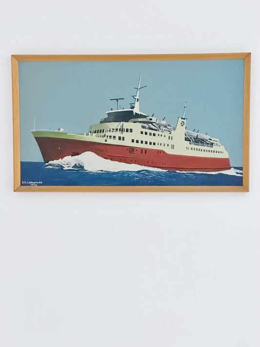 Maritime Modernist Oil, MS Viking I by G.R. Cattermole, 1976 — Thoresen Cross-Channel Ferry