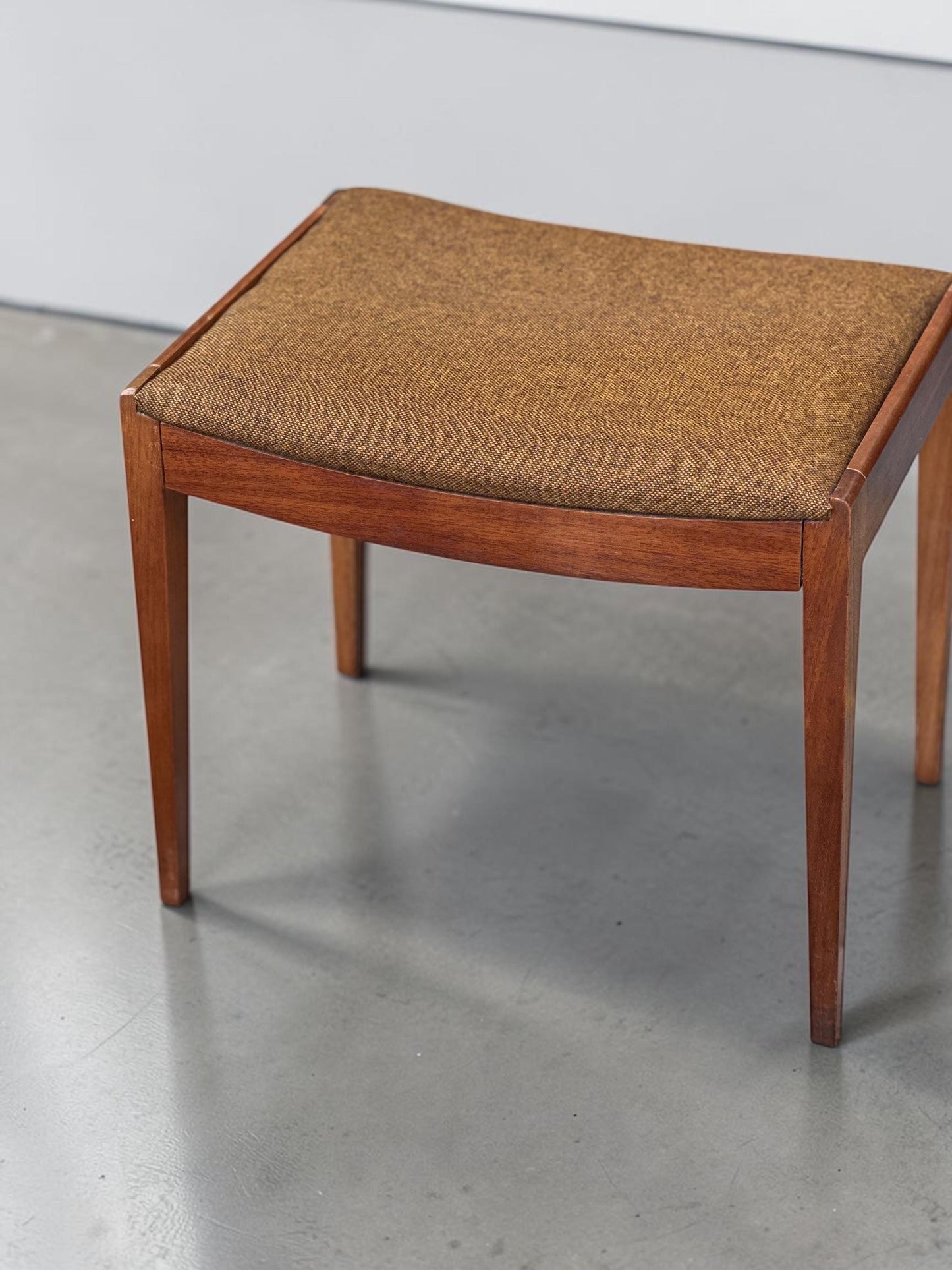 Vintage 1960s Dressing Table Stool — Uniflex, British Mid-Century Modern, Walnut, Original Wool Upholstery.