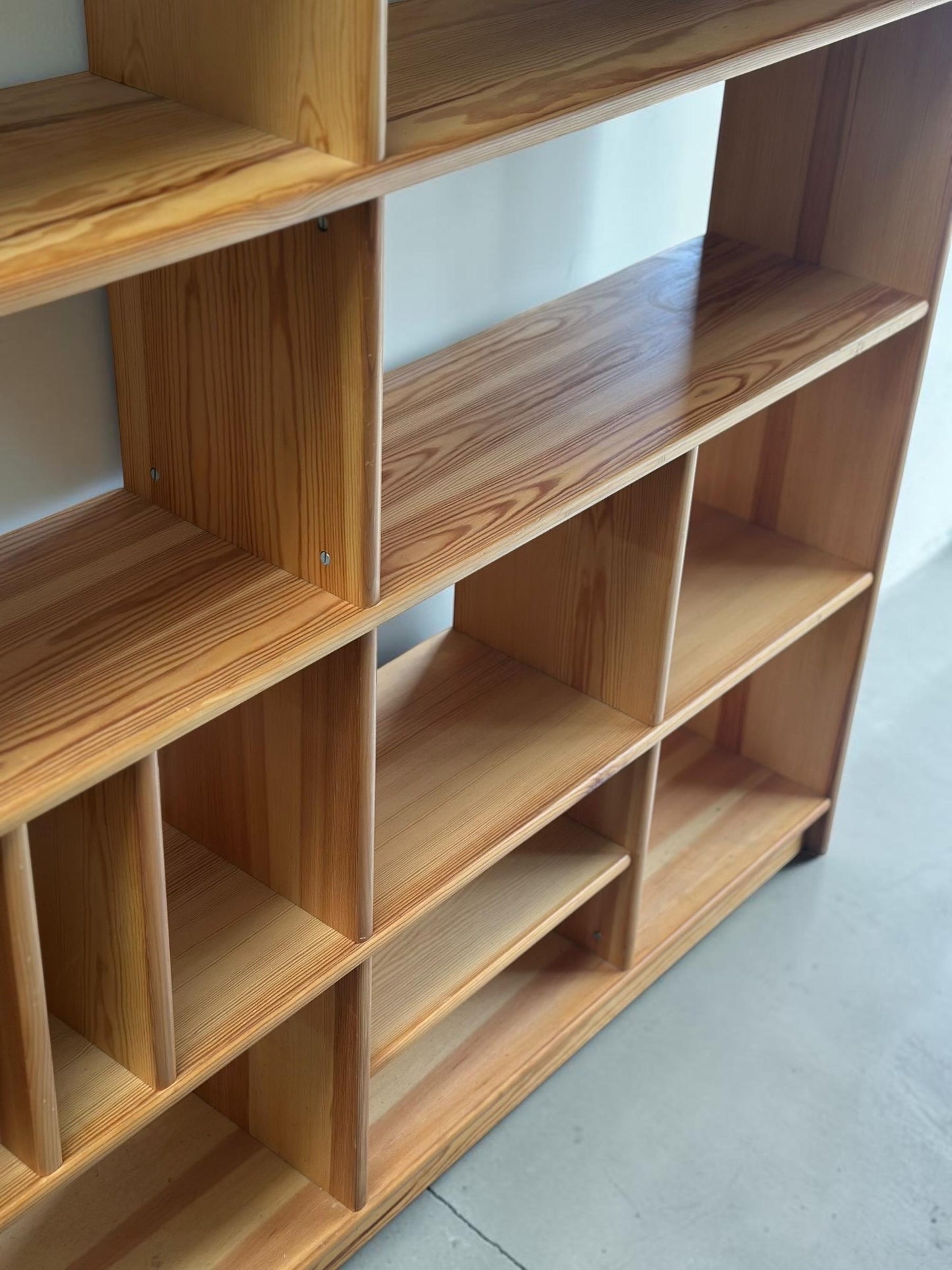 Danish Solid Pine Freestanding Room Divider / Bookcase with Vinyl Record Storage — 1970s