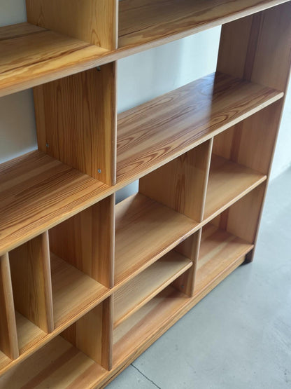 Danish Solid Pine Freestanding Room Divider / Bookcase with Vinyl Record Storage — 1970s