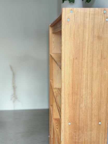 Danish Solid Pine Freestanding Room Divider / Bookcase with Vinyl Record Storage — 1970s
