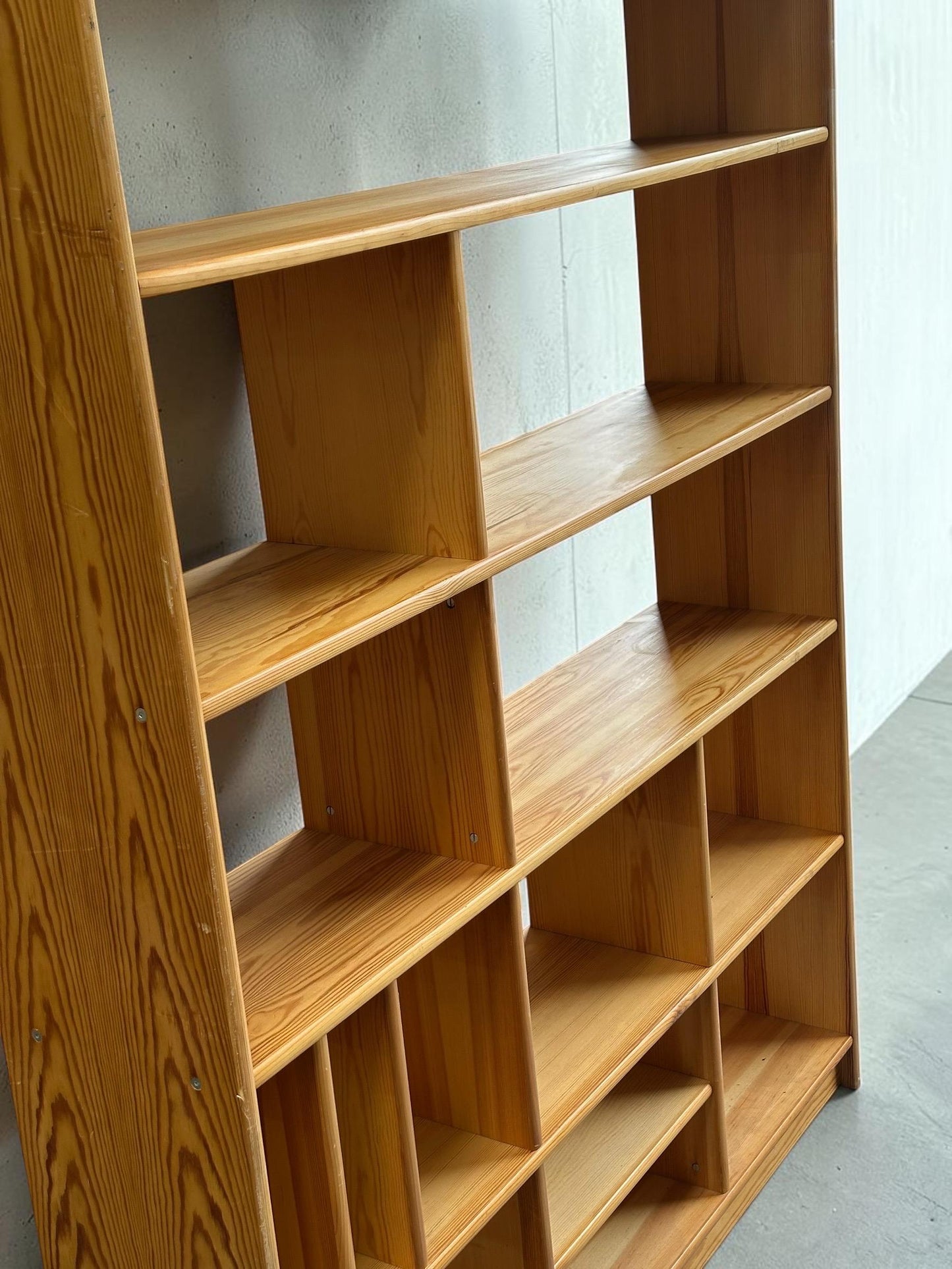 Danish Solid Pine Freestanding Room Divider / Bookcase with Vinyl Record Storage — 1970s