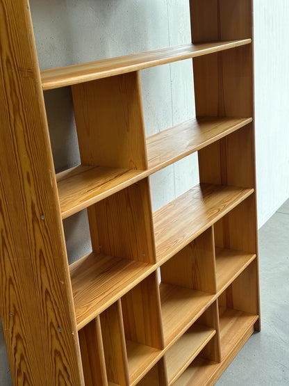 Danish Solid Pine Freestanding Room Divider / Bookcase with Vinyl Record Storage — 1970s