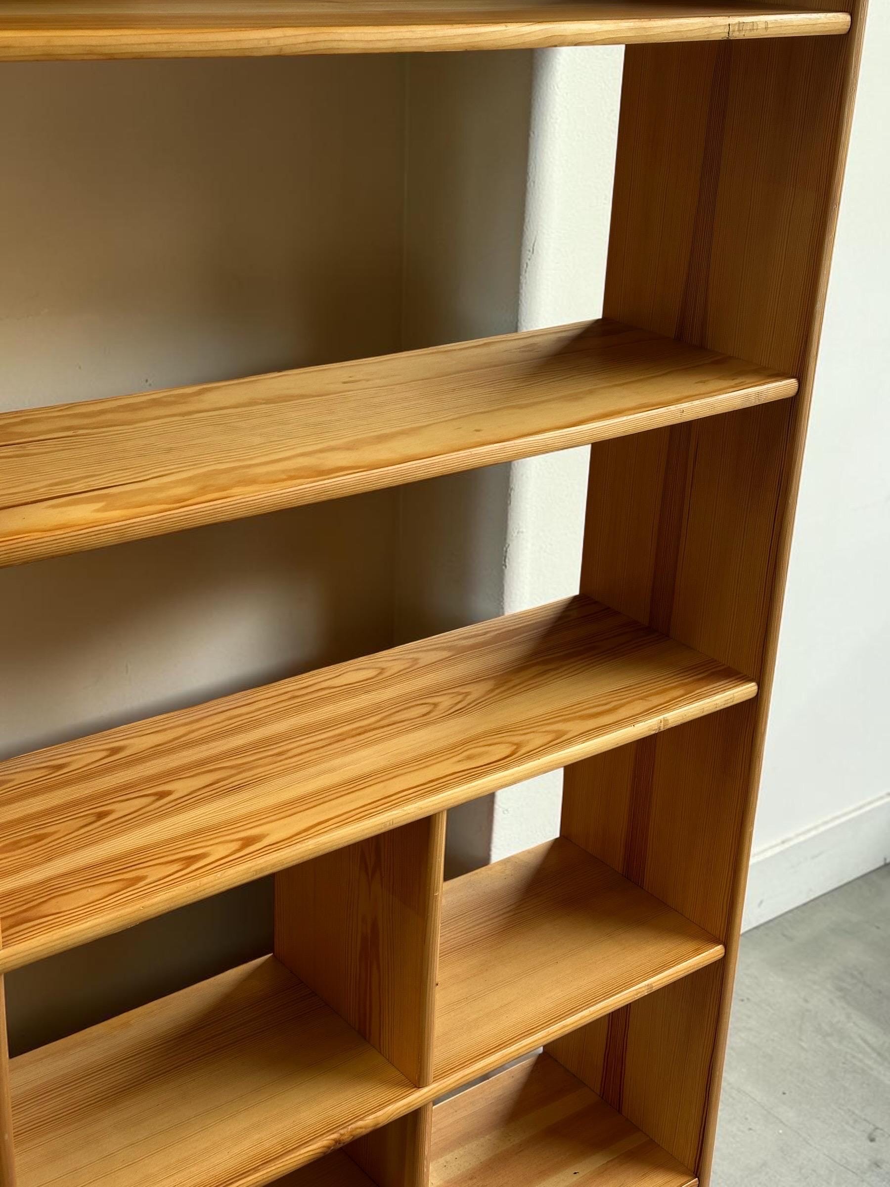Danish Solid Pine Freestanding Room Divider / Bookcase with Vinyl Record Storage — 1970s