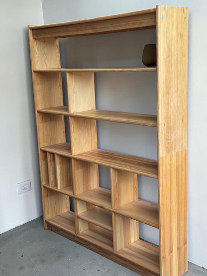 Danish Solid Pine Freestanding Room Divider / Bookcase with Vinyl Record Storage — 1970s