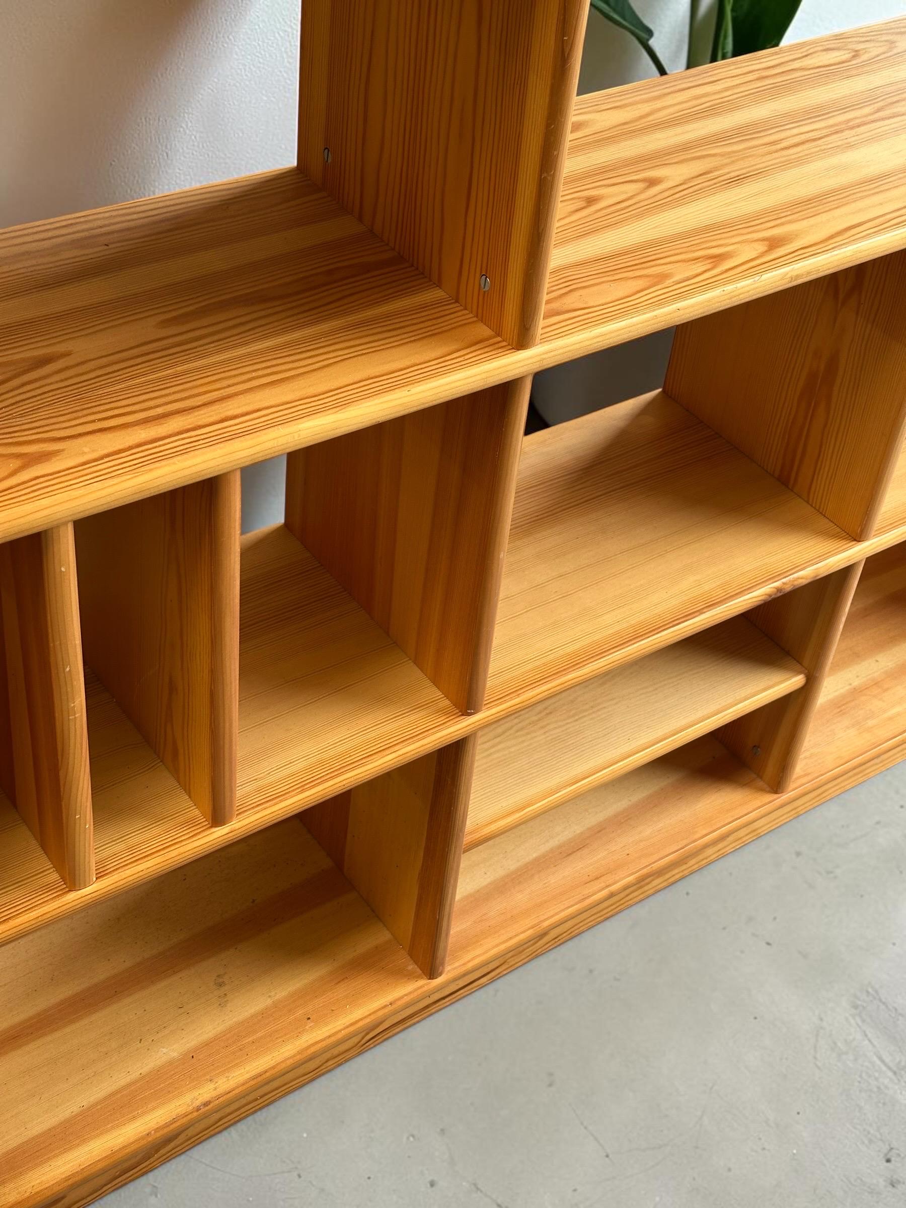 Danish Solid Pine Freestanding Room Divider / Bookcase with Vinyl Record Storage — 1970s