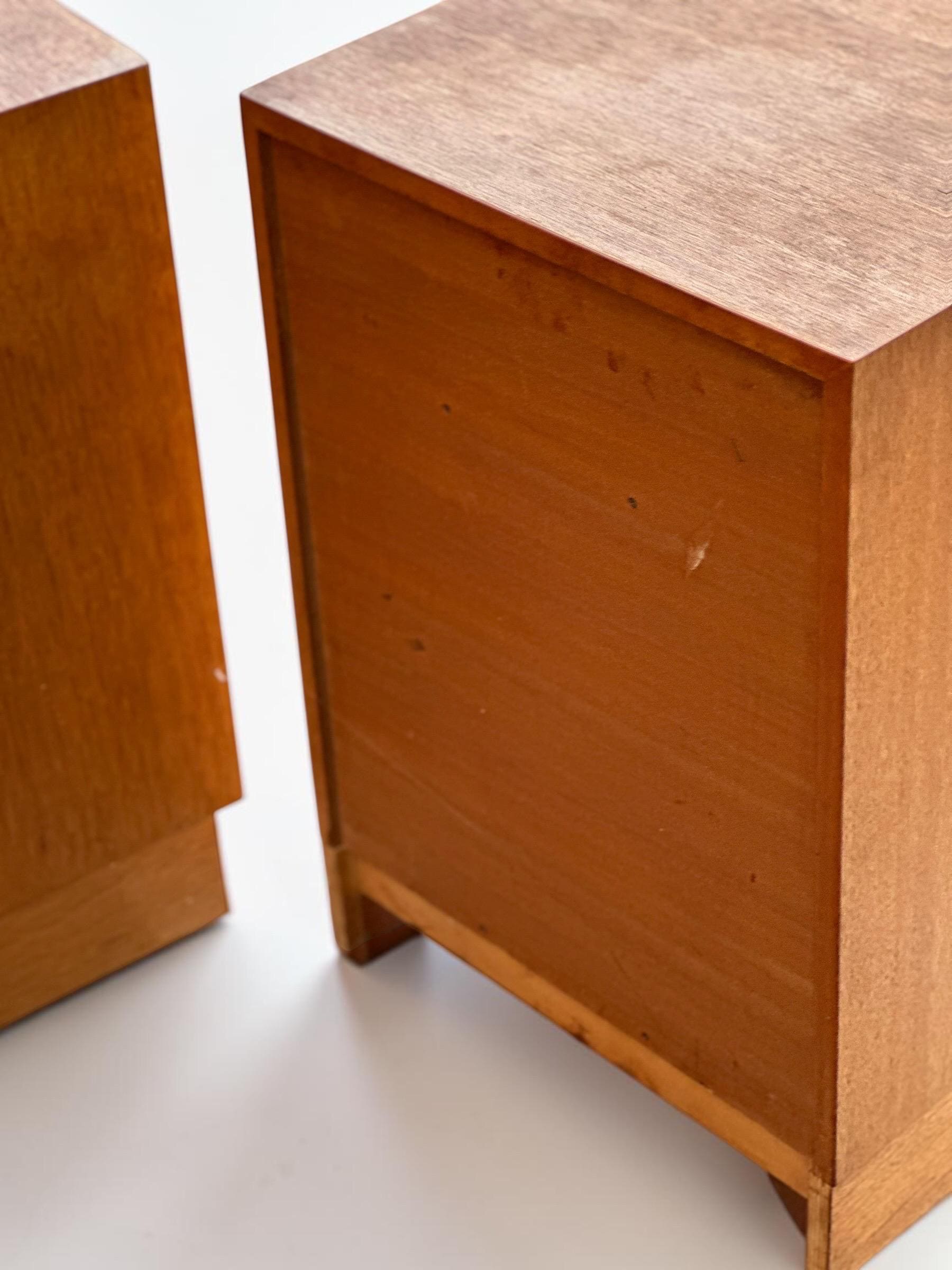 Vintage Meredew Oak Bedside Cabinets, Mirrored Mid Century Pair