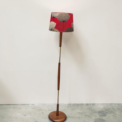 Mid Century 1960s Teak & Brass Floor Lamp — Sanderson Dandelion Clocks Shade