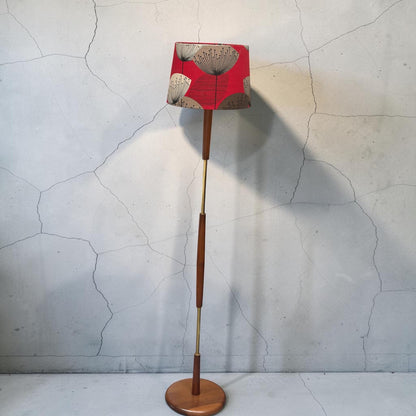 Mid Century 1960s Teak & Brass Floor Lamp — Sanderson Dandelion Clocks Shade