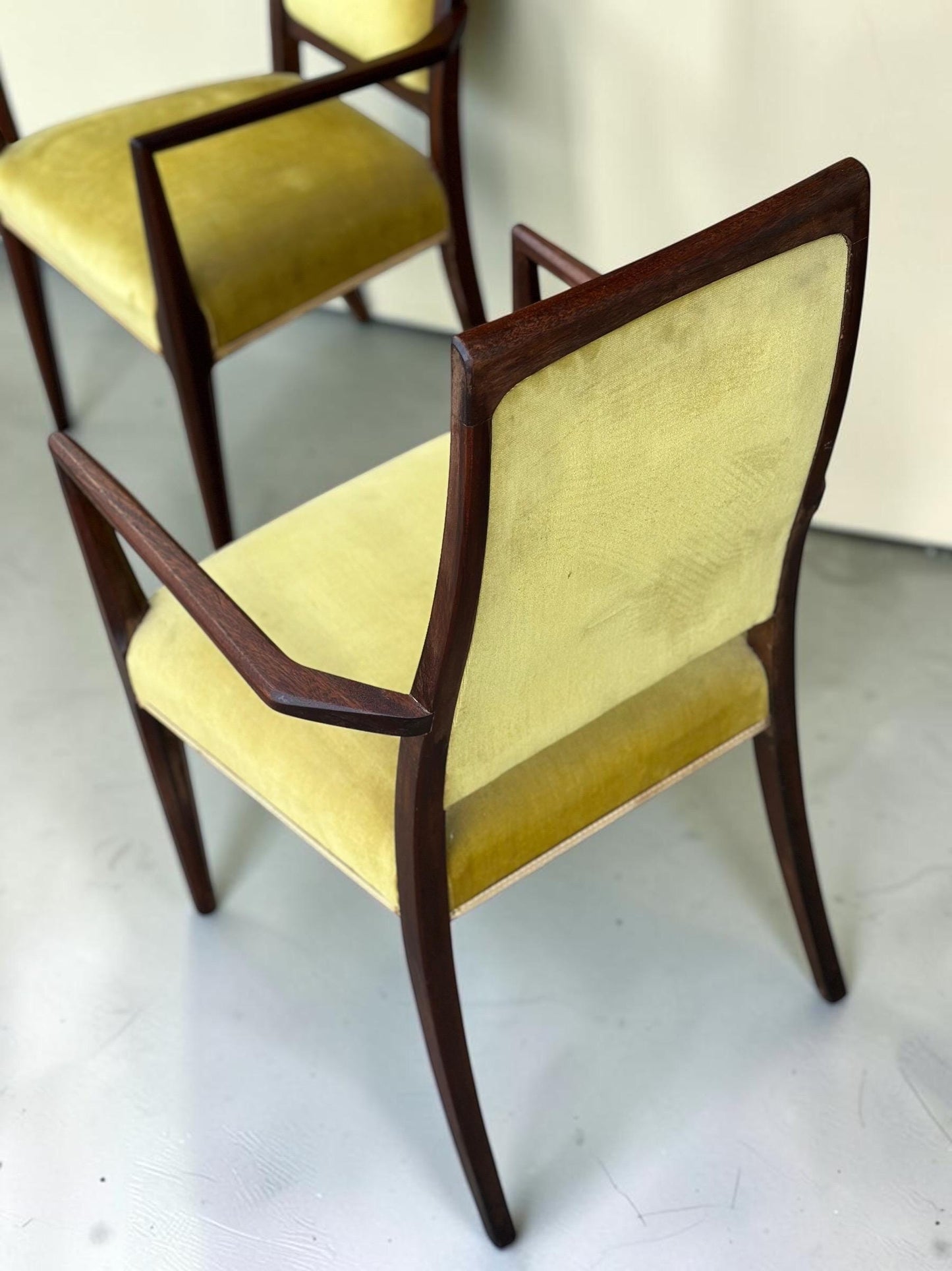 Pair of Sculptural Mid-Century Carver Armchairs, Original Mustard Velvet, c.1960s